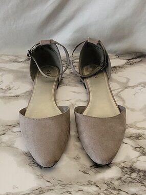 Gray Ana Darell Faux Suede Ankle Strap Flats Size 9.5M